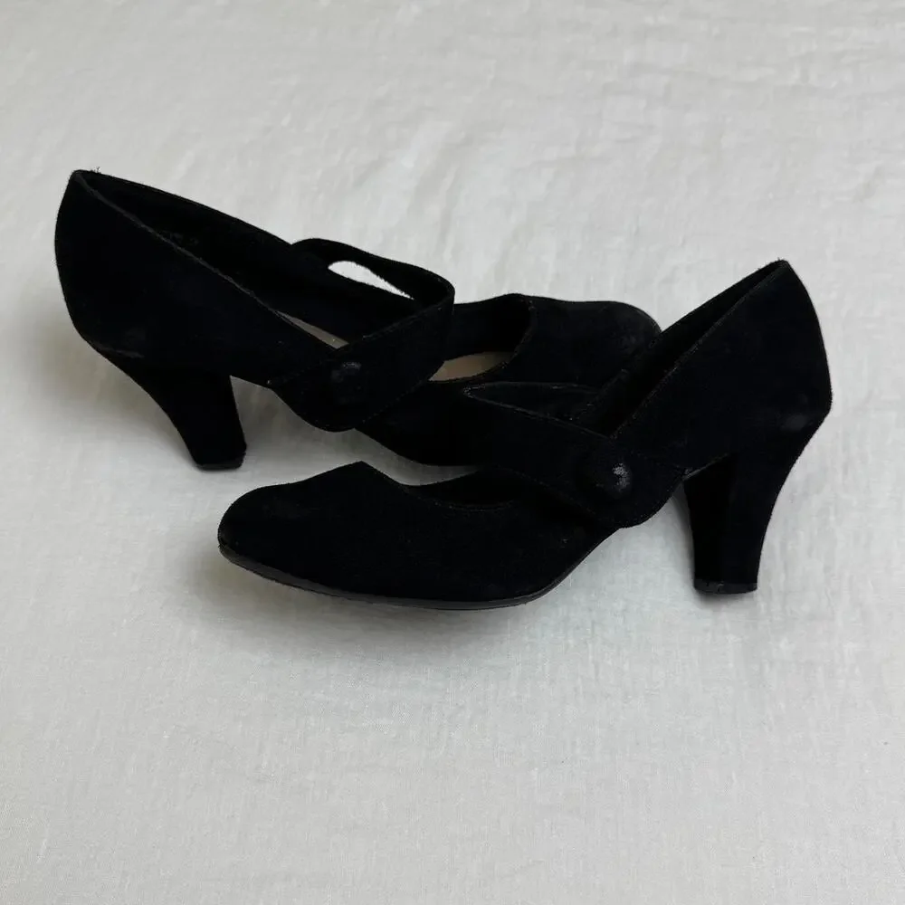 Vintage Y2K Black Faux Leather American Eagle Mary Jane Chunky Heels Size 7.5